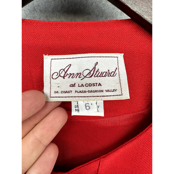 Vintage Ann Stuard Womens Suit 2-Piece Skirt Blouse Set Red Size 6 at La Costa - Picture 6 of 15